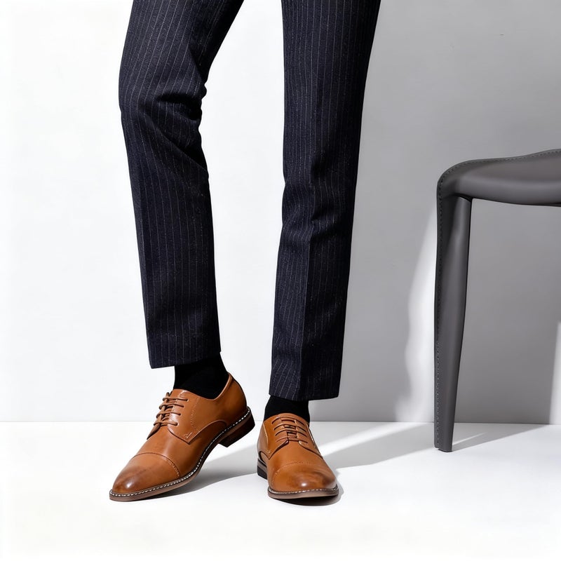 Vostey Men's Dress Shoes Classic Formal Business Cap Toe Oxfords Lace Up Derby Shoes (BMY703 Yellow Brown 11.5) - Image 5